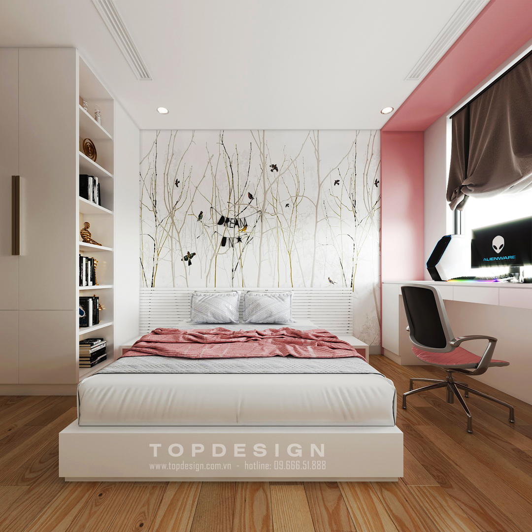 Mẫu thiết kế phòng ngủ chung cư đẹp - Phòng ngủ số 2 chung cư The Zei