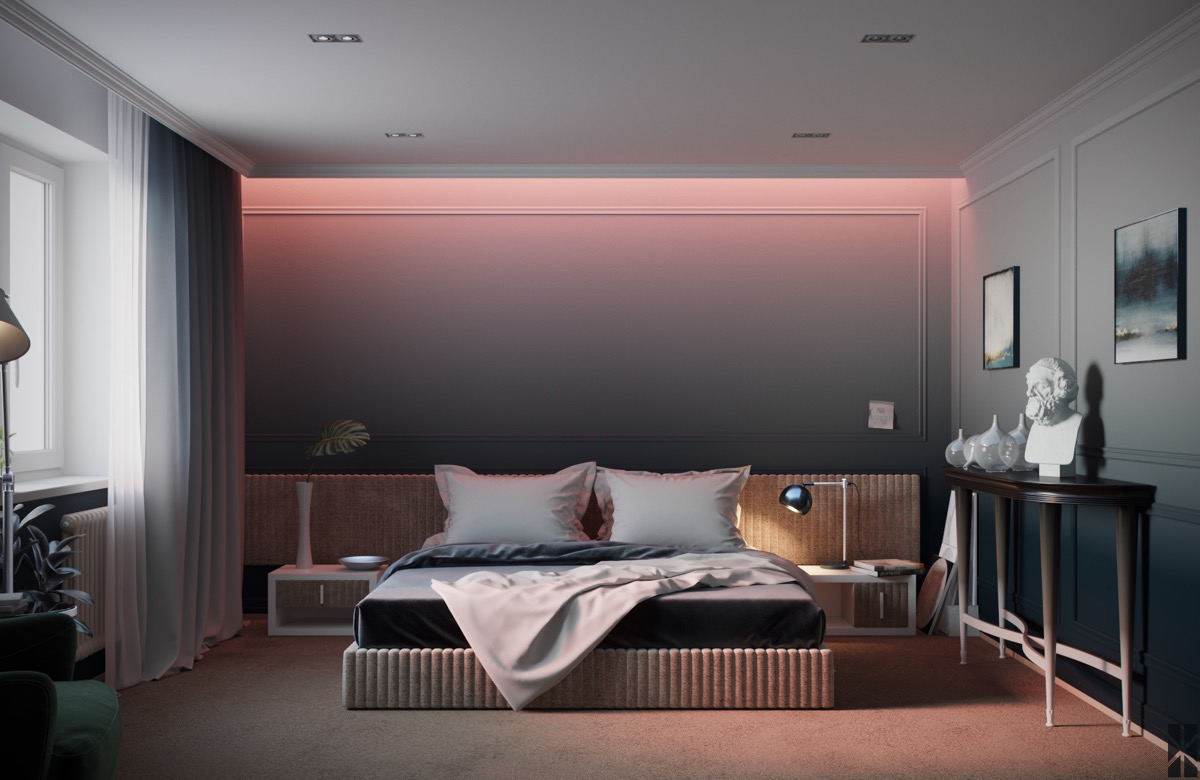 phòng ngủ hiện đại có dải đèn LED thay đổi TOPDESIGN