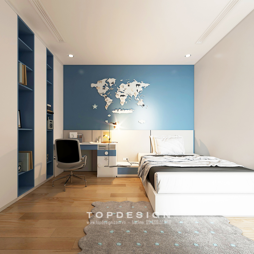 mẫu thiết kế nội thất phòng ngủ bé trai màu xanh dương 3