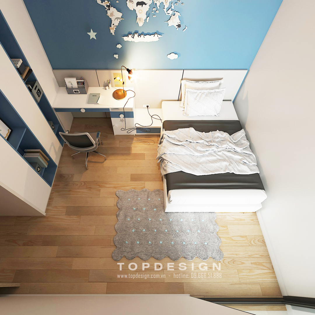 mẫu thiết kế nội thất phòng ngủ bé trai màu xanh dương 2