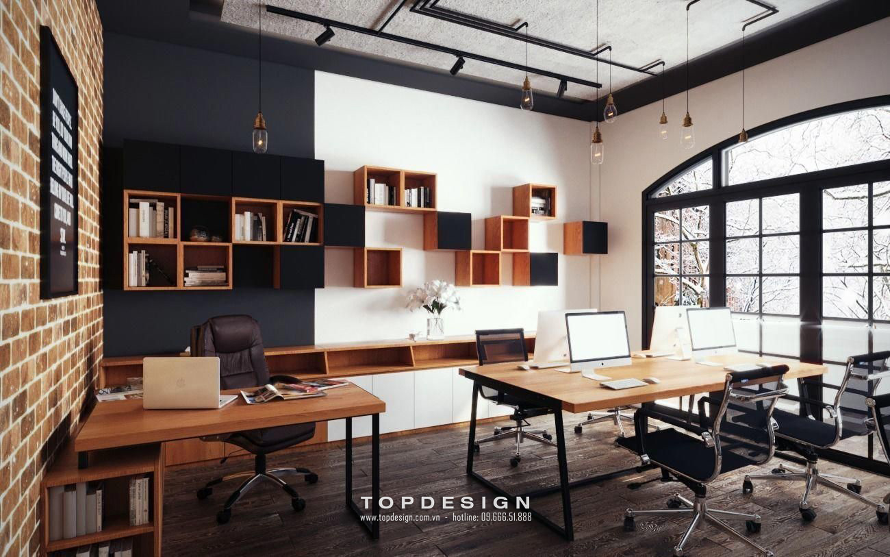 5.Thiết kế văn phòng phong cách công nghiệp tông màu trầm, tối giản, đẹp, hiện đại_TOPDESIGN