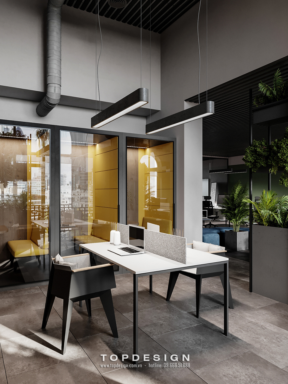 mẫu thiết kế nội thất văn phòng xanh TOPDESIGN