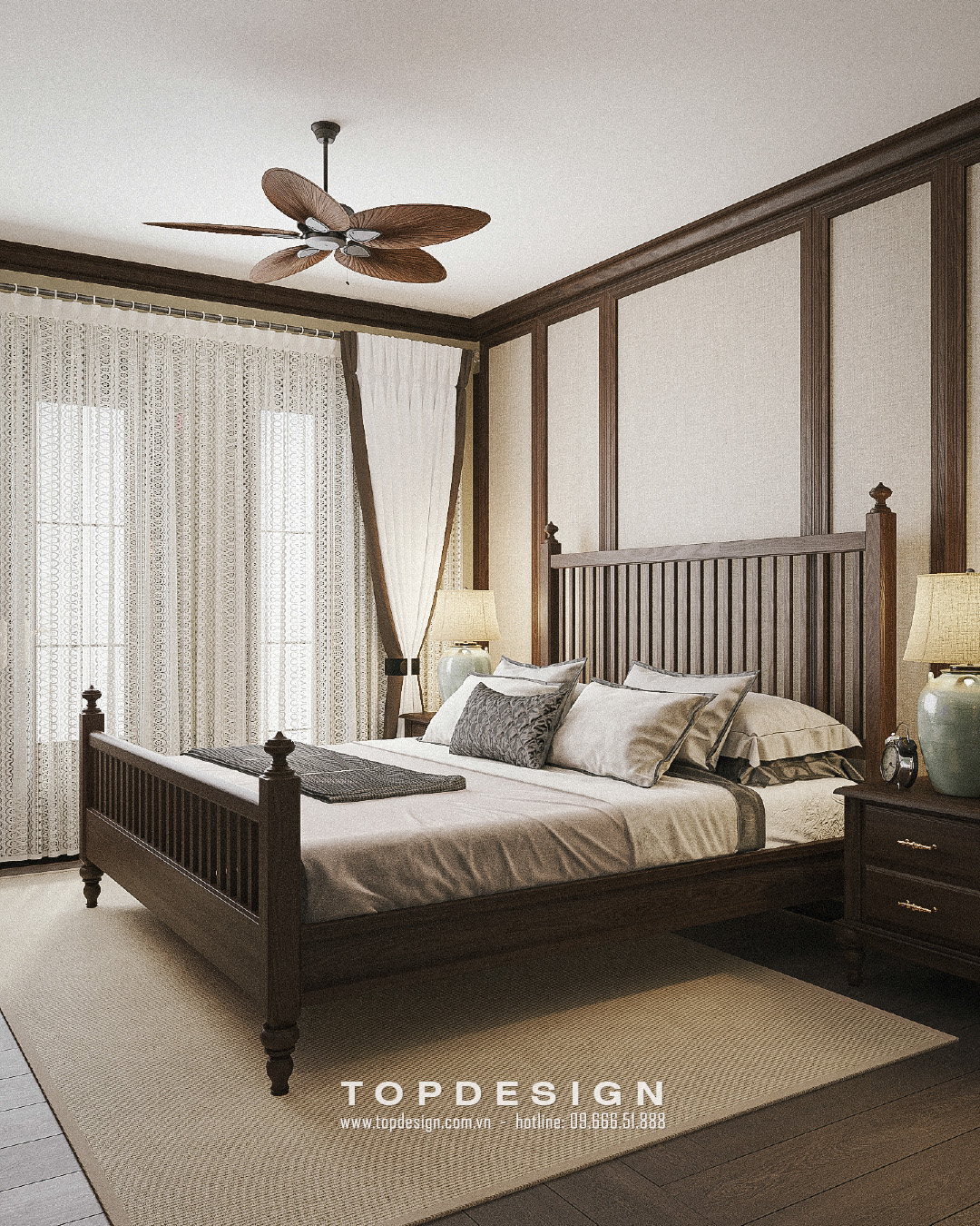 Thiết kế nội thất phòng ngủ phong cách Indochina - TOPESIGN 