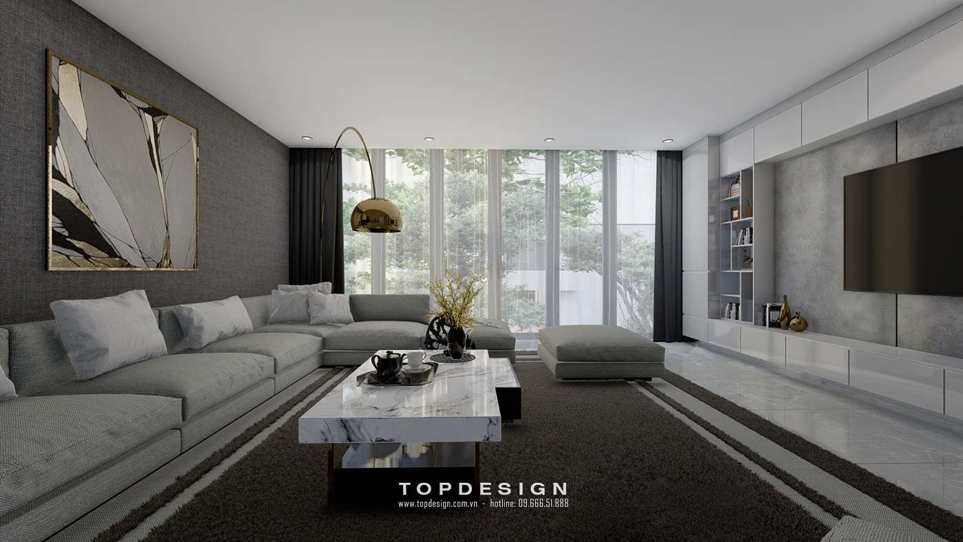 mẫu thiết kế nội thất phòng khách nhà ống hiện đại - TOPDESIGN