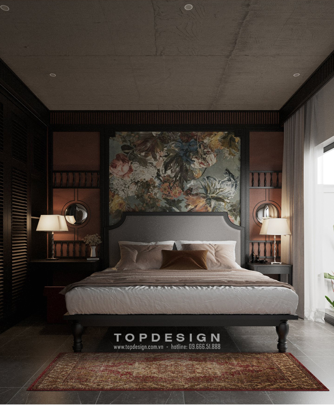 phòng ngủ thiết kế biệt thự phong cách Đông Dương Indochine tại Thanh Hóa TOPDESIGN 4