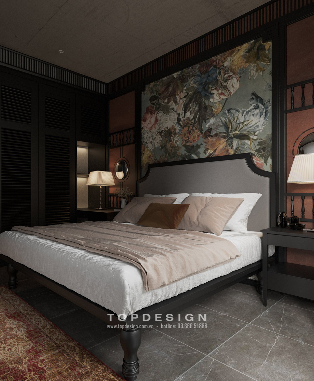 phòng ngủ thiết kế biệt thự phong cách Đông Dương Indochine tại Thanh Hóa TOPDESIGN 5