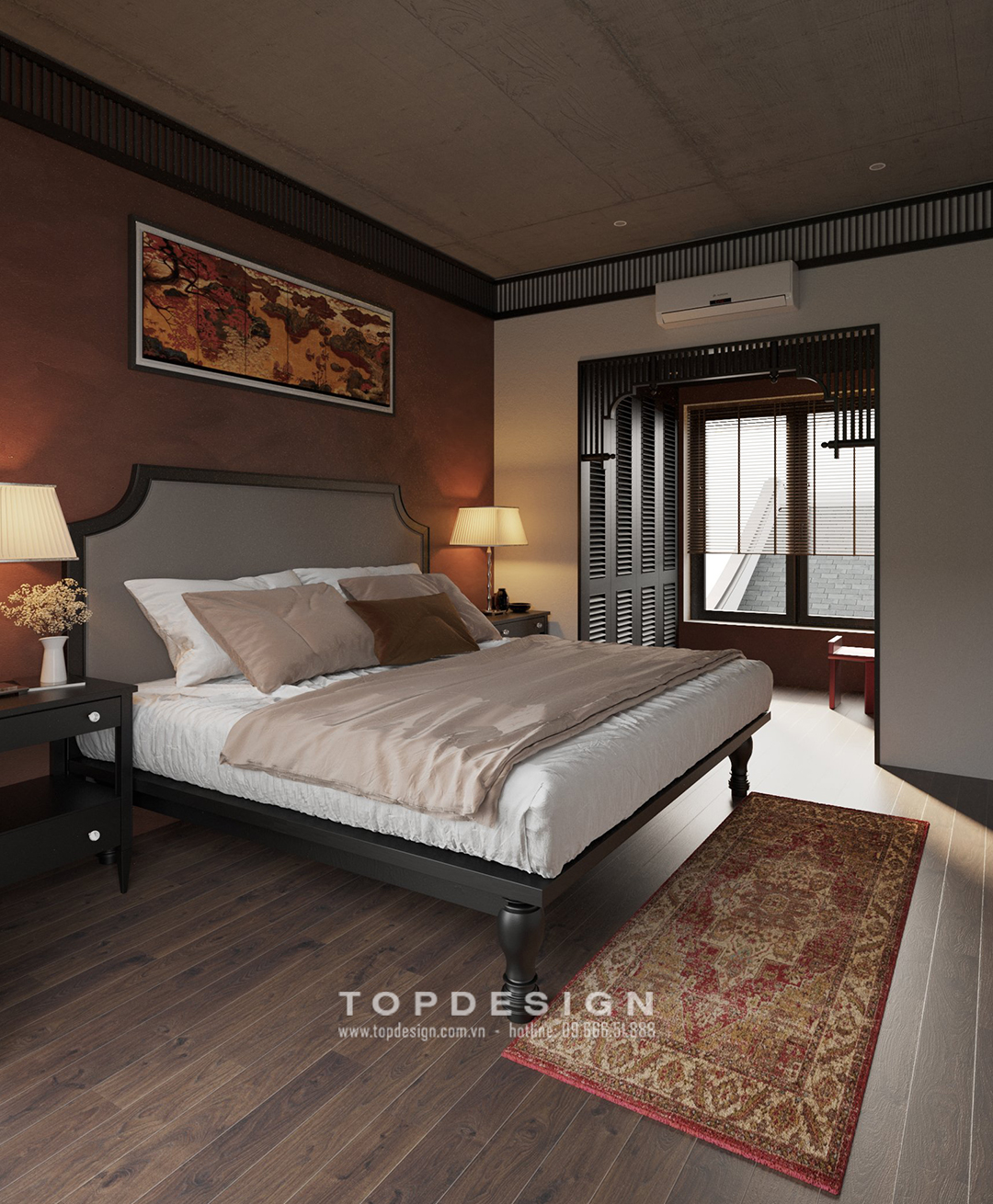 phòng ngủ thiết kế biệt thự phong cách Đông Dương Indochine tại Thanh Hóa TOPDESIGN 6