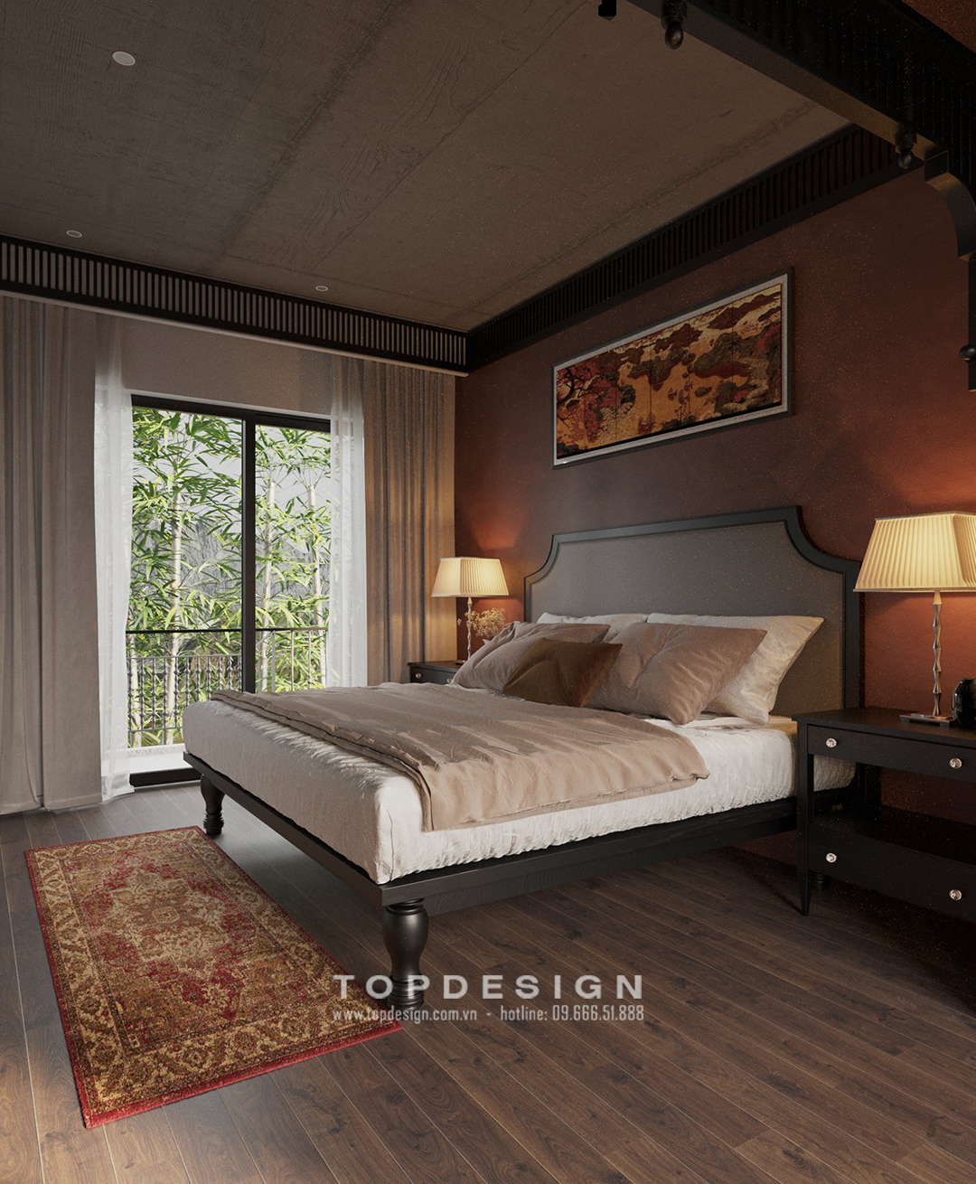 phòng ngủ thiết kế biệt thự phong cách Đông Dương Indochine tại Thanh Hóa TOPDESIGN 8
