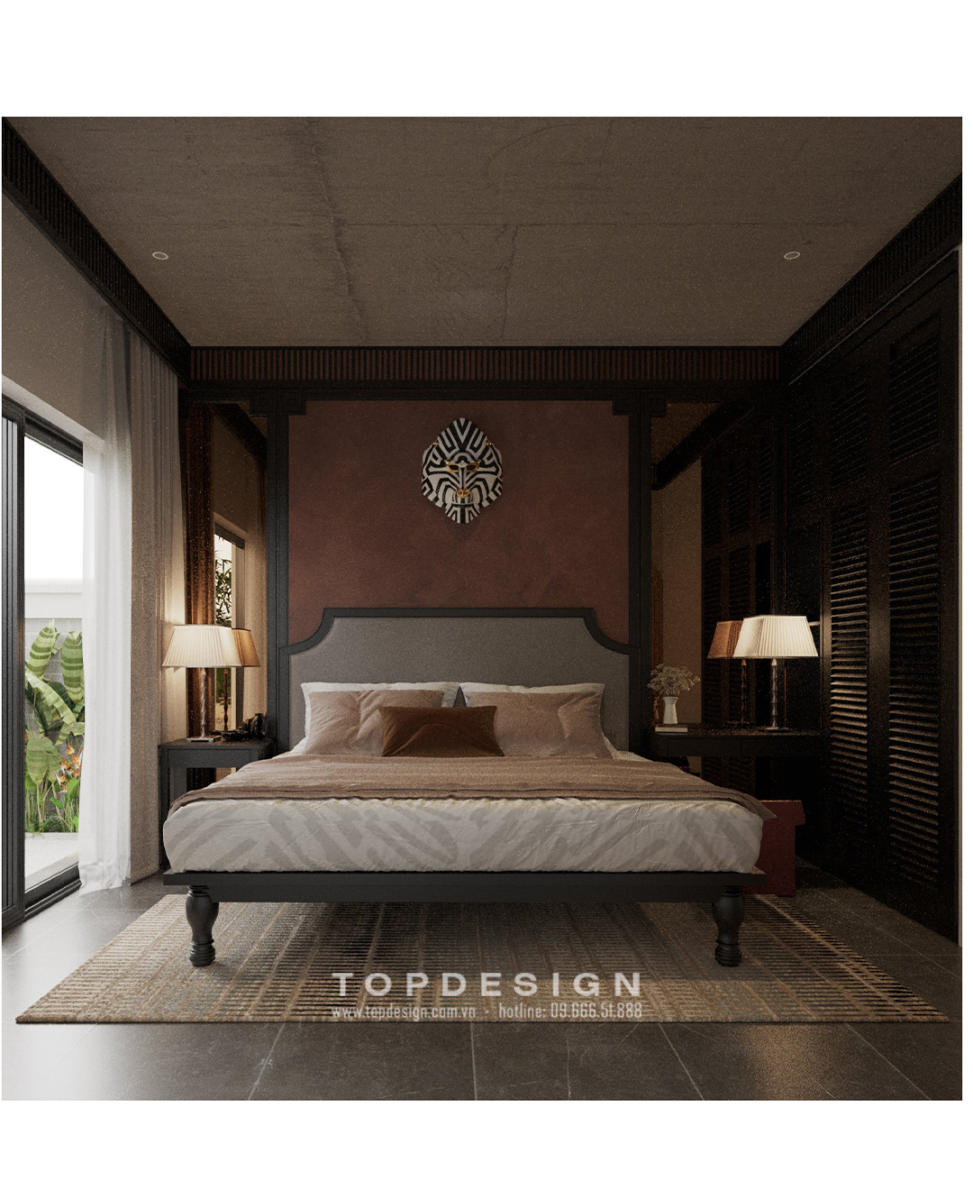 phòng ngủ thiết kế biệt thự phong cách Đông Dương Indochine tại Thanh Hóa TOPDESIGN 10