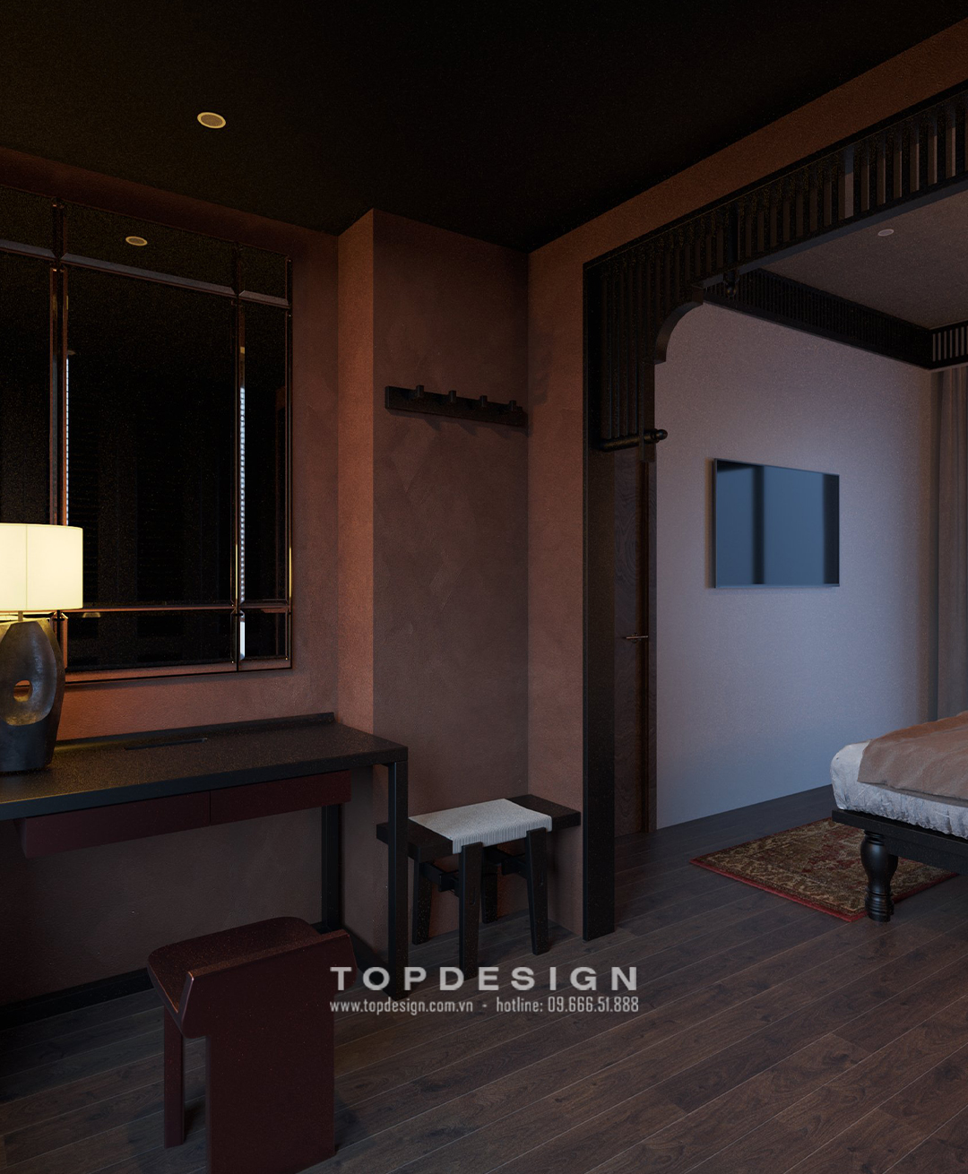 phòng ngủ thiết kế biệt thự phong cách Đông Dương Indochine tại Thanh Hóa TOPDESIGN 11