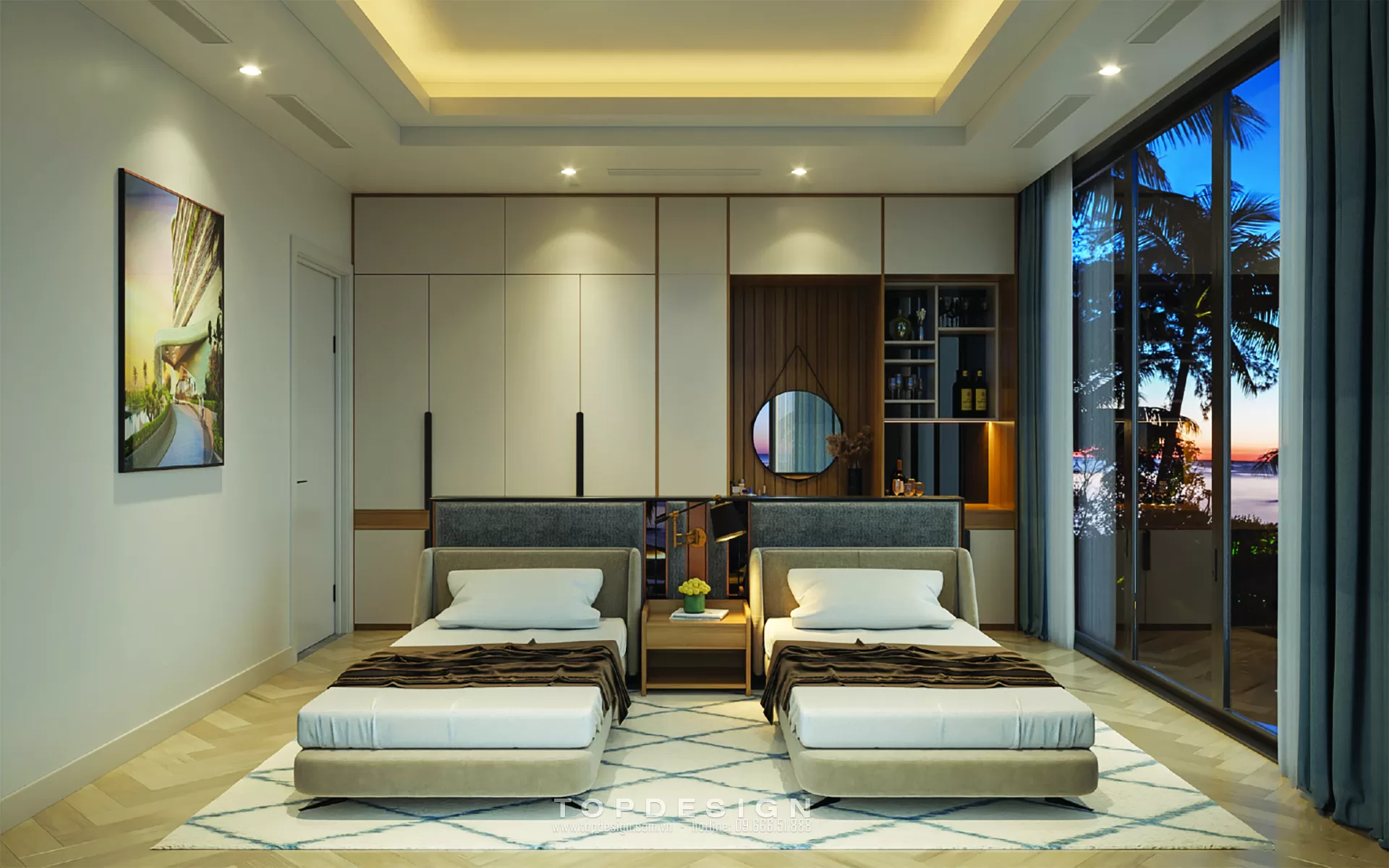 13. Thiết kế thi công Villa Quảng Bình - p. ngủ giường đôi - Topdesign (2)