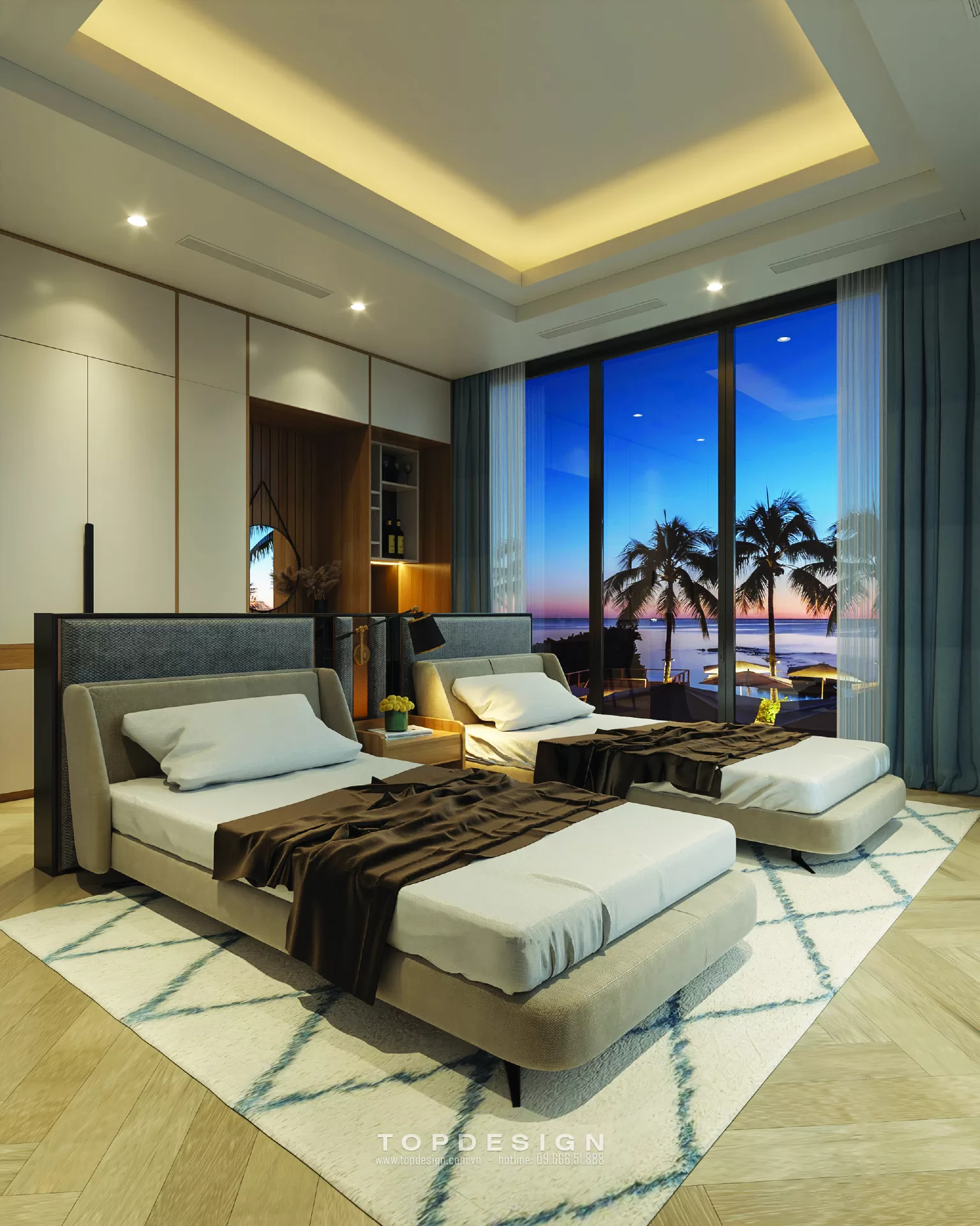 14. Thiết kế thi công Villa Quảng Bình - p. ngủ giường đôi - Topdesign