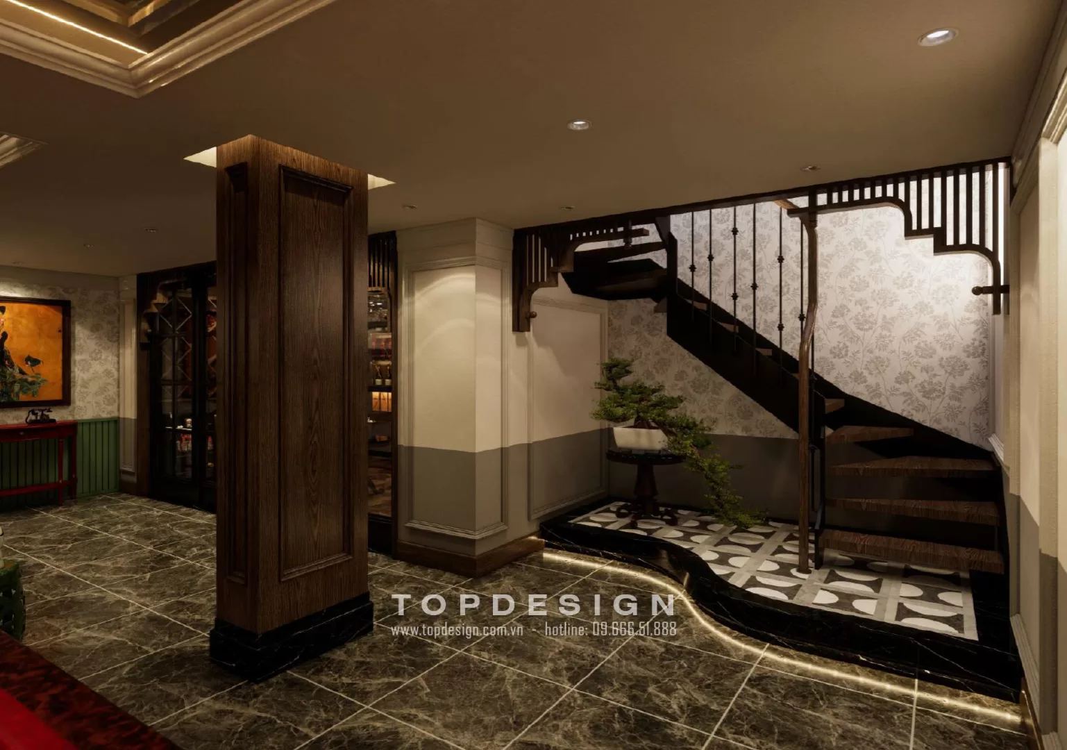 5. Thiết kế nội thất tầng hầm biệt thự sang trọng - TOPDESIGN-sảnh thang