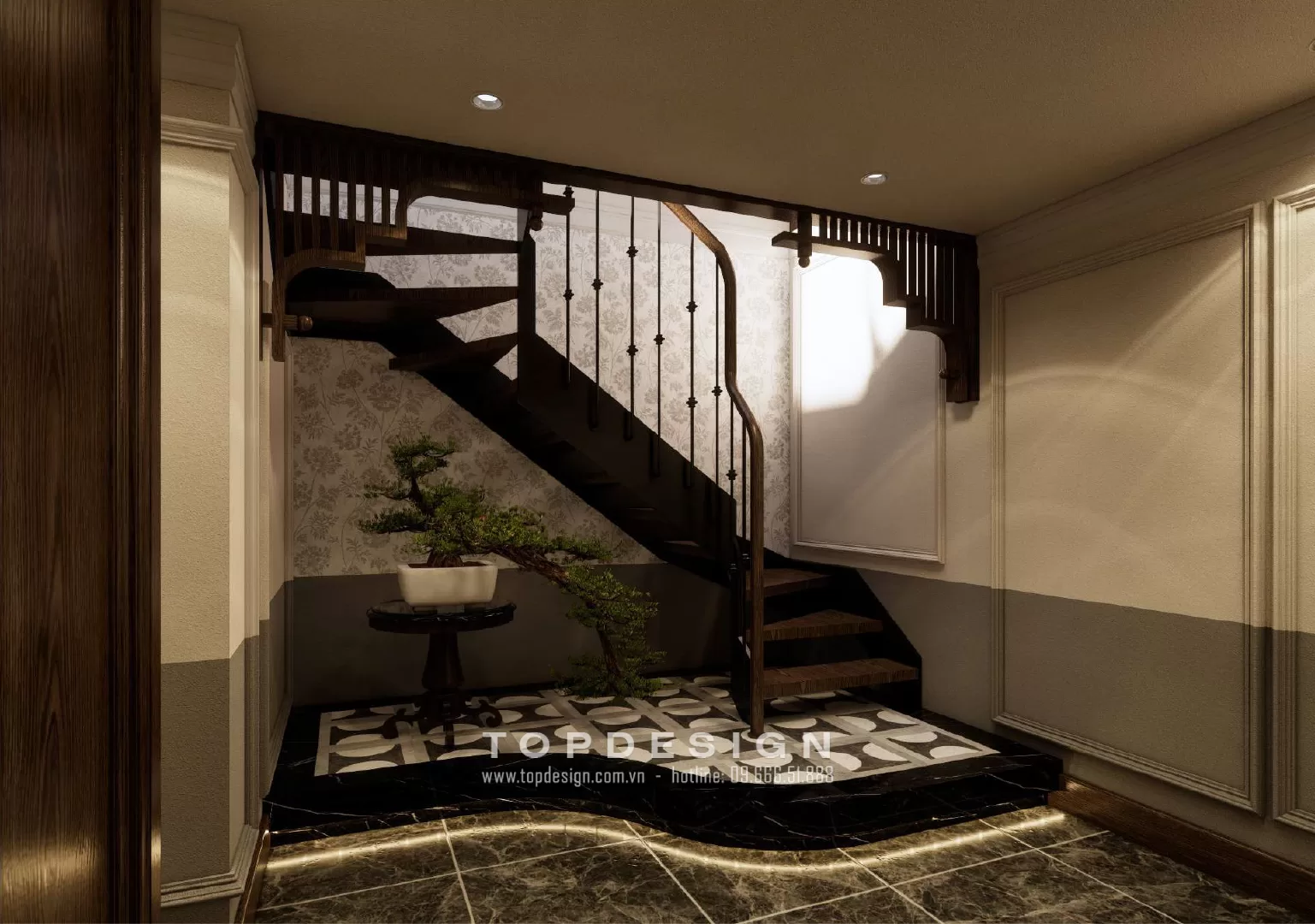 6. Thiết kế nội thất tầng hầm biệt thự sang trọng - TOPDESIGN-sảnh thang