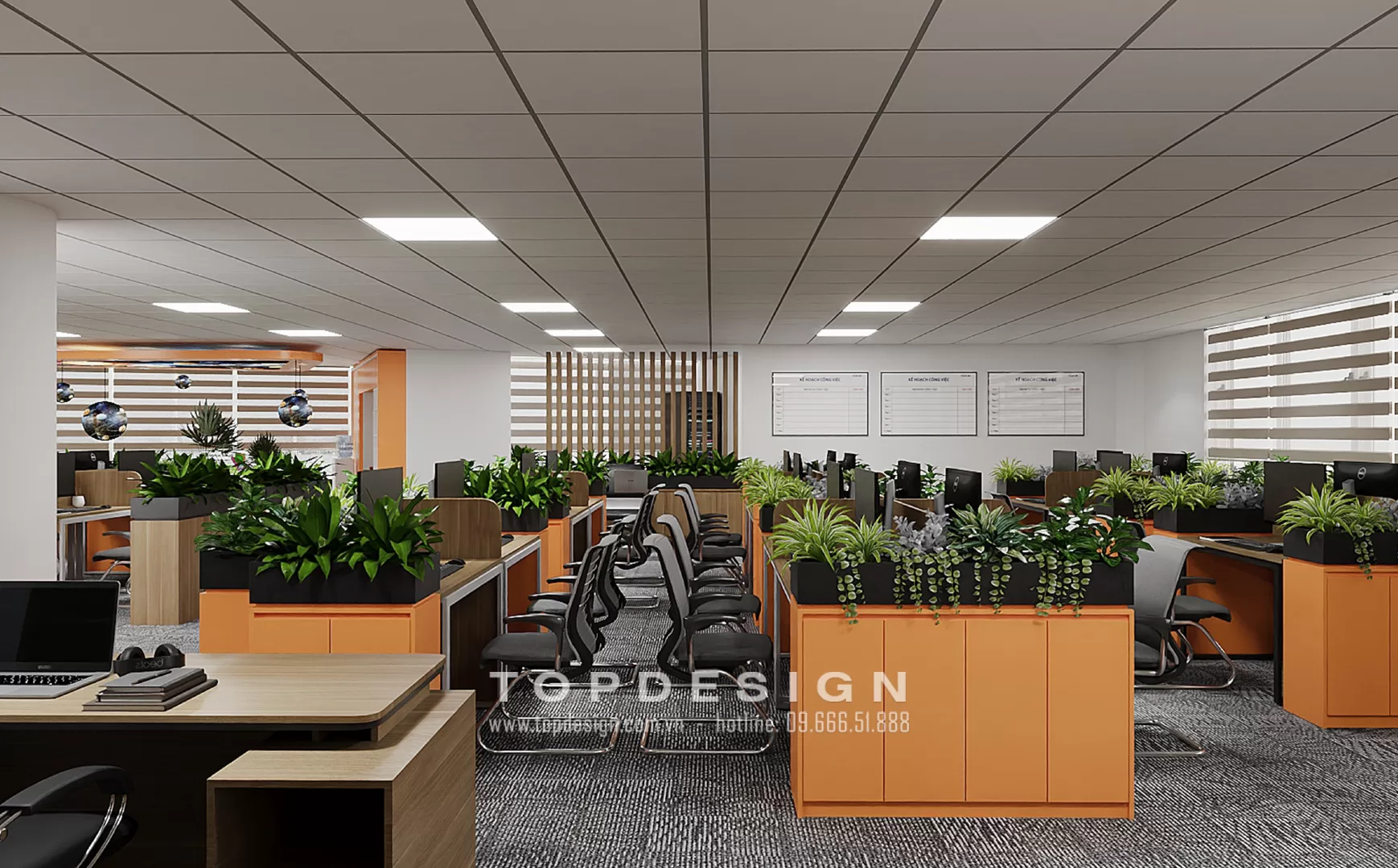 Thiết kế nội thất văn phòng công ty điện tử Cosmo không gian xanh