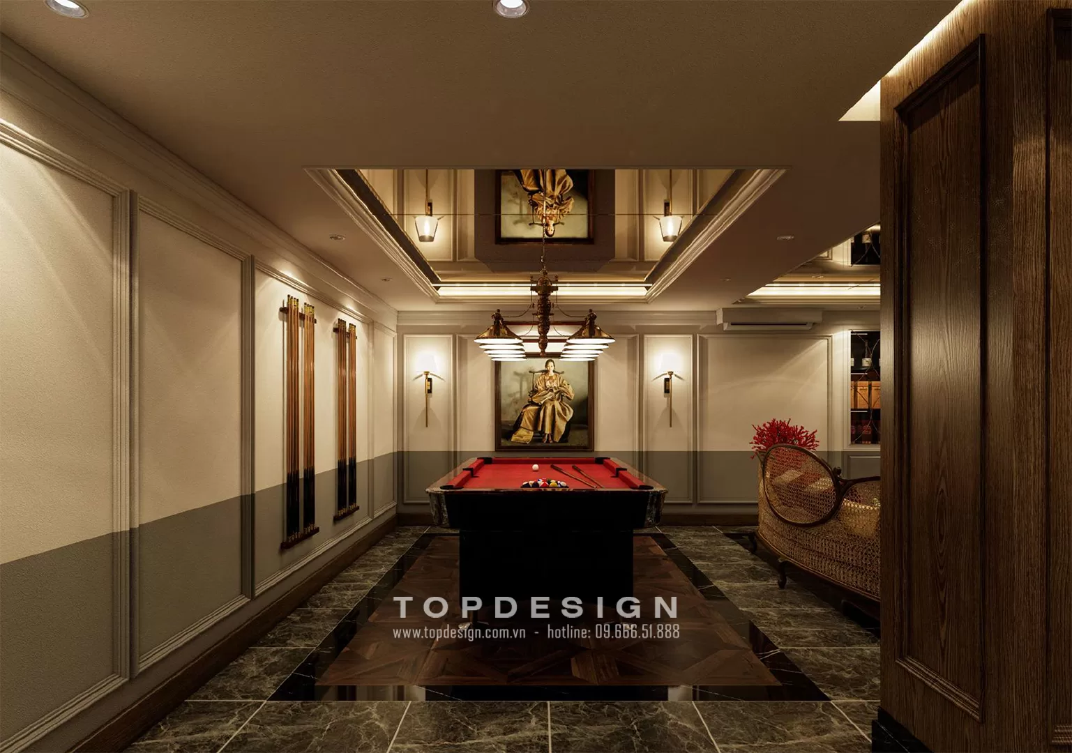 9. Thiết kế nội thất tầng hầm biệt thự sang trọng - TOPDESIGN- khu vực giải trí