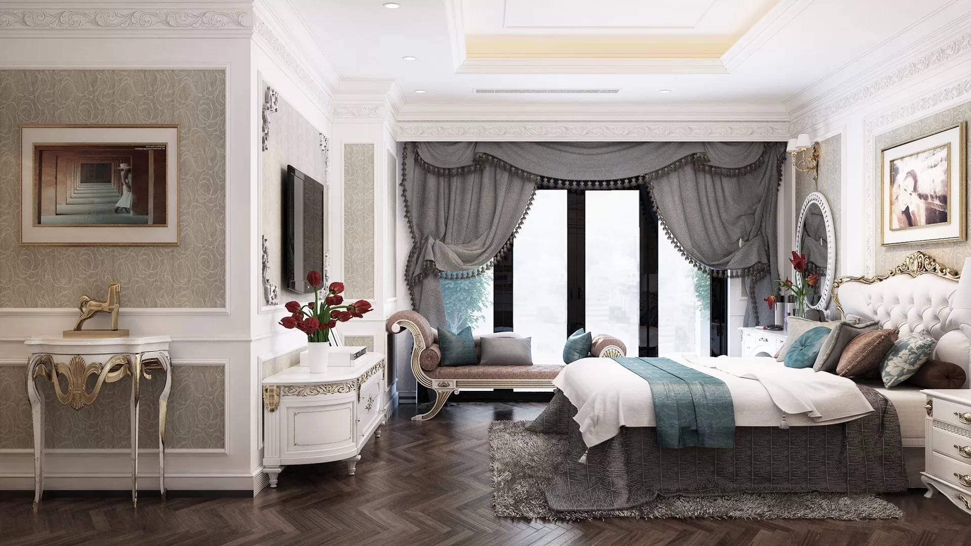 Thiết kế nội thất Penthouse Vinhomes Gardenia Mỹ Đình- p. ngủ Master