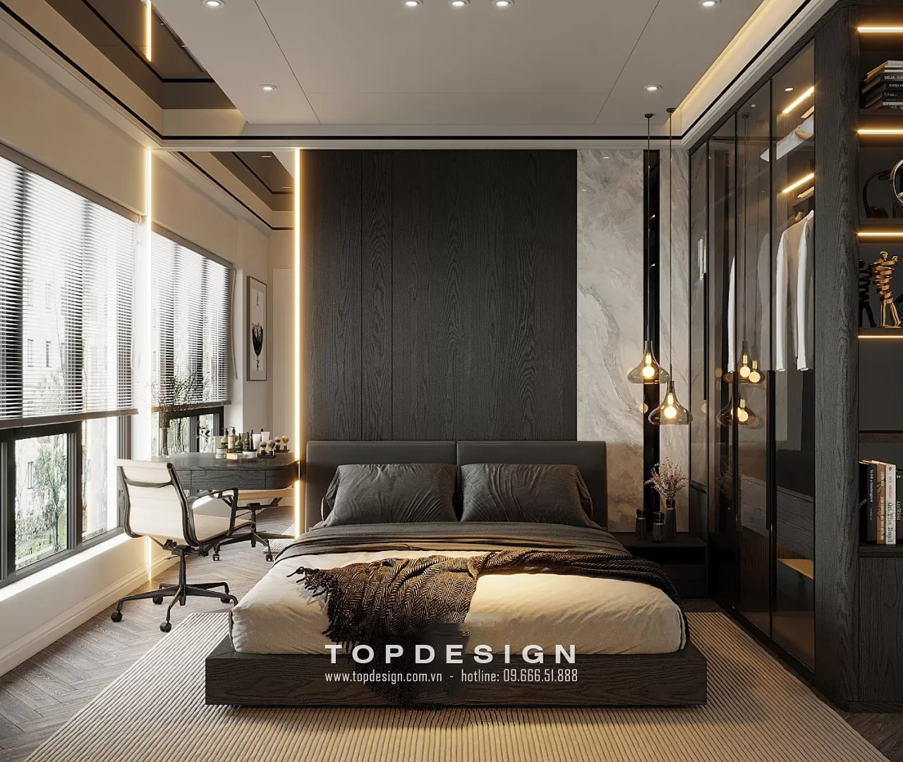 14. Thiết kế nội thất căn hộ chung cư cao cấp Diamond Residence Lê văn Lương- p ngủ master